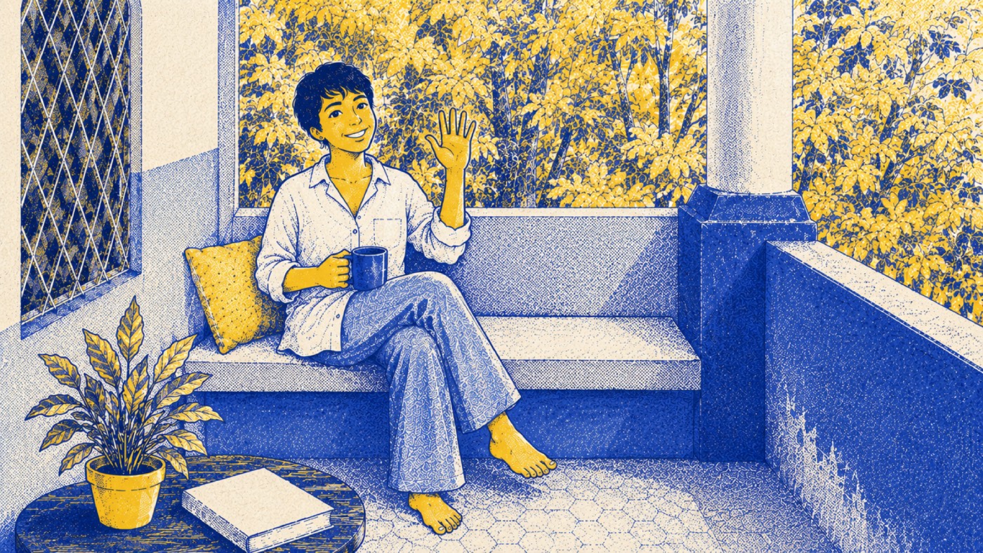 Illustration of a welcoming balcao space