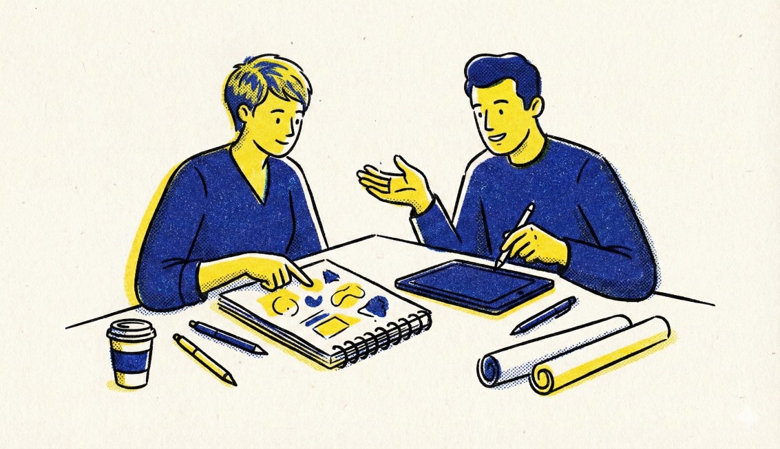 Illustration of two people in a consulting session