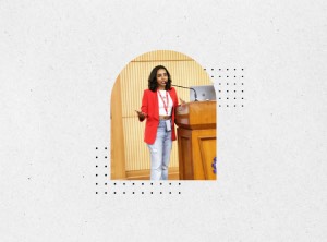 Nishita at a conference session